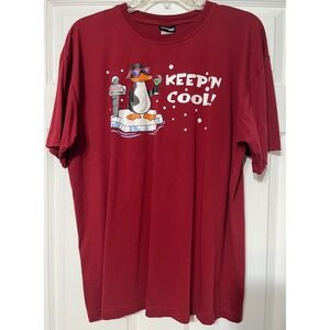 Joe Boxer‎ Mens Keepin Cool Penguin Graphic T-Shirt Red Large